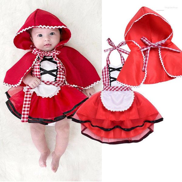 Ensembles de vêtements Bébé Fille Po Prop Costume Plaid Halter Robe Dos Nu Cape Rouge Cape 0-24M Né Infant Toddler Party Cosplay Tenues