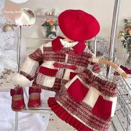 Kledingsets Baby Meisje Prinses Kleding Set Wollen Jas Rok Baby Peuter Dik Pak Feest Verjaardag Winter 18M-7Y