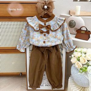 Ensembles de vêtements bébé fille princesse cote de vêtements floraux panton de coton 2pcs bébé enfant élégant