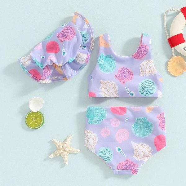 Ensembles de vêtements Baby Girl S Bikini 3 pièces Ensemble imprimé floral Bow Halter Crop Tops Shorts et chapeau de natation Maillots de bain
