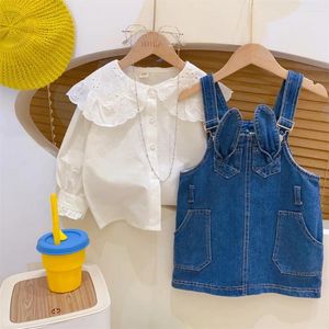 Ensembles de vêtements Baby Girl's Denim Shesfers Dress Spring Kids Clothes Set Fashion Lace Lace Shirt Jeans STRAP Robes Girls Tenue