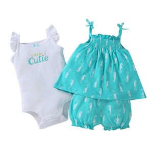 Kledingsets Baby Girl Mouwloze kledingset Vest Topsrompershorts 2021 Zomerkleding Pasgeboren outfit Leuke babybaby's Pak Cotton Z0321