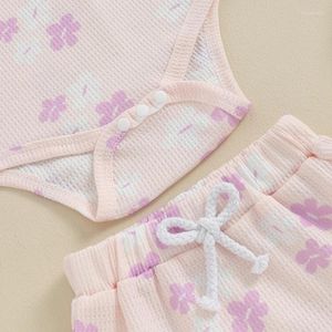 Ensembles de vêtements pour bébés filles, vêtements d'été, motif Floral, sans manches, barboteuse à volants, short, bandeau, 3 pièces, tenue pour nourrissons