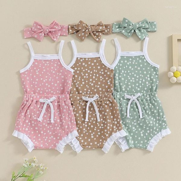 Conjuntos de ropa Baby Girl Summer Relling Fashion Fashion Floral Riba sin mangas Moneveles Shorts Diadema 3 PCS para niños para niños pequeños