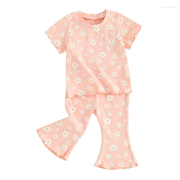 Sets de ropa Baby Girl Summer Outfits Boho Daisy Lettuce Tobro de manga corta Campana Botta Bottom Set 2pcs Ropa para niños pequeños