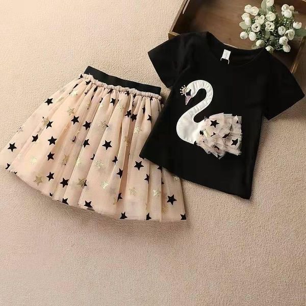 Conjuntos de ropa para niña, camiseta de manga corta de verano, falda de estrella, 2 piezas, Tops de cisne para niños, trajes de ropa de algodón para niños