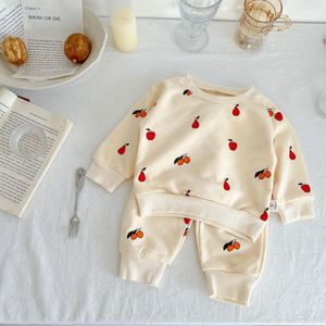 Kledingsets Babymeisje Zoet fruit Pullover Sweatshirts Mode Dunne lange mouwen Tops en comfortabele katoenen broek 2-delig setpak