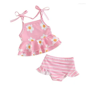 Ensembles de vêtements bébé fille maillot de bain 2 pièces ensemble sans manches imprimé floral cravate haut taille haute short à volants maillot de bain vêtements de plage