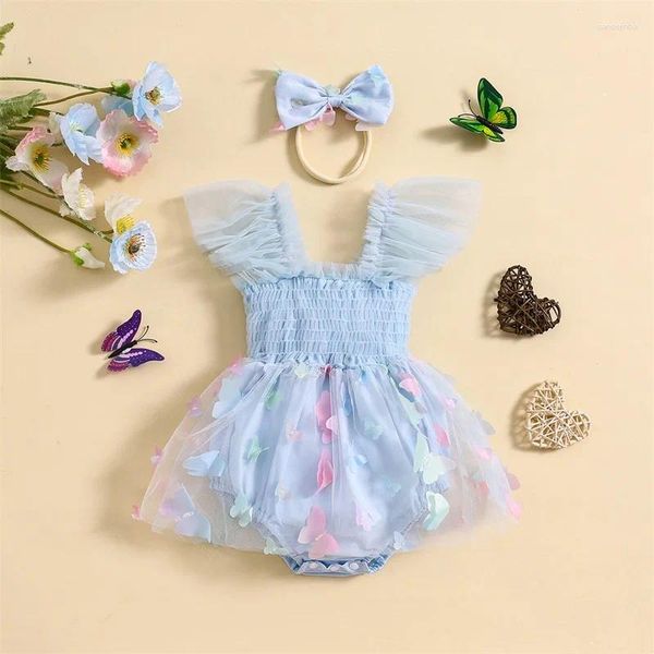 Sets de ropa Baby Girl Tul Tul Tulper Dress Ruffle Smocked Butterfly Mesh Tutu Princesa Fluffy Cumpleaños