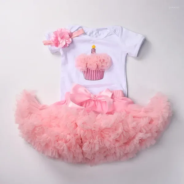 Ensembles de vêtements bébé fille Tutu robe mon 1er anniversaire enfant en bas âge barboteuse hauts jupe en tulle fête infantile imprimer robes de naissance ensemble