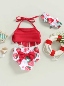 Kledingsets Baby Meisjes 2-delige zwemkleding Ruches Tops Ananas stippenprint Broekje Hoofdband Bijpassend badpak Badmodeset