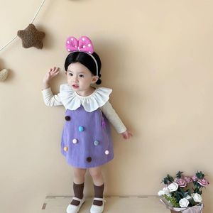 Ensembles de vêtements bébé filles 2024 printemps et automne style coréen col de poupée chemise couleur boule velours robe princesse ensemble deux pièces