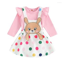 Ensembles de vêtements pour bébés filles, 2 pièces, tenues de pâques, manches longues, barboteuse à volants, jupe à bretelles, vêtements pour nourrissons de 3 6 12 18 mois