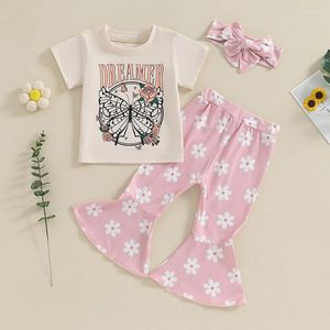 Juegos de ropa Baby Girls 3pcs Summer Outfits de manga corta Tops de estampado de mariposa pantalones de tambale