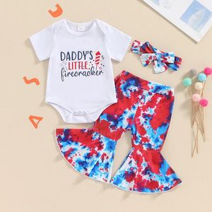 Ensembles de vêtements pour les bébés filles 4 juillet tenues à manches courtes à manches courtes pantalons de fusée Tie-dye Set Born Vêtements 0-18 mois