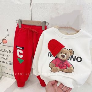 Kleding Sets Baby Meisjes jongen kleding lente herfst mode kinderen pak baby effen kleurendruk top Joggingbroek kinderen tweedelig pak 1-5Y 230711