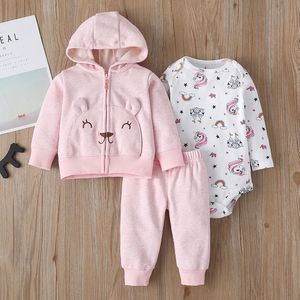 Kledingsets babymeisjes jongens kleding lange mouwen lange mouwen hoodies tops jassen broek bodysuits lent winter 3 st geboren meisje 221007