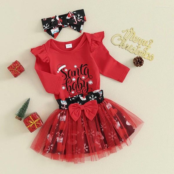 Sets de ropa Baby Girls Clothing Clothing Carta impresa Mangas largas Moleas y falda linda diadema de otoño