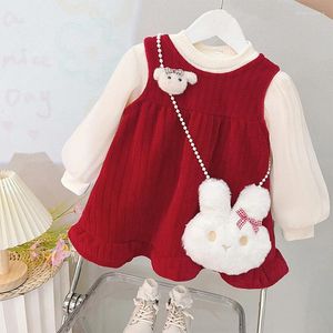 Ensembles de vêtements Baby Girls Tenue de Noël Winer épais chaud blanc haut robe de princesse rouge 2pcs et sac à bandoulière né naissance fille vêtements