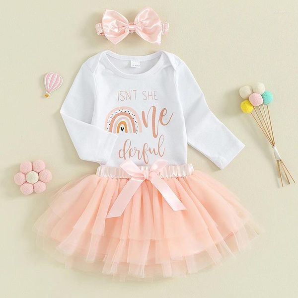 Ensembles de vêtements pour bébés filles, vêtements en coton pour tout-petits, lettres imprimées, jupe en tulle, bandeau, princesse, tenues pour nourrissons, ensemble né