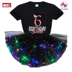 Ensembles de vêtements pour bébés filles, ensemble de robe, T-shirt à manches courtes, jupe lumineuse, épingle à cheveux, 3 pièces, fête d'anniversaire pour filles, été 2024