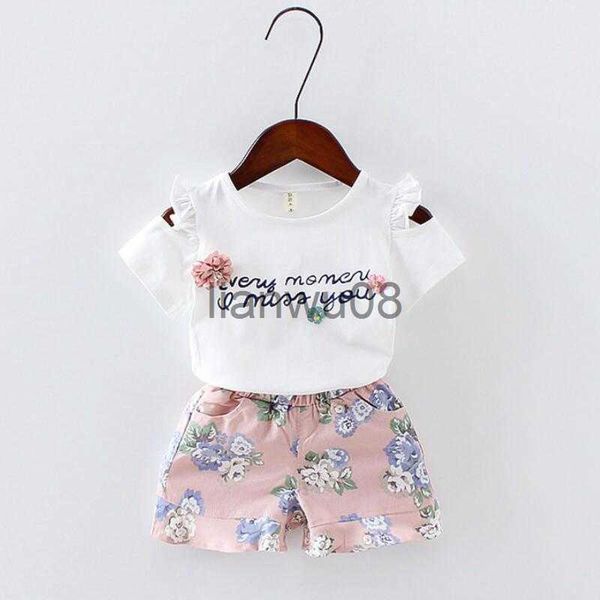 Ensembles de vêtements Bébés filles Vêtements Floral Imprimé à manches courtes sans bretelles tshirtpant 2pcs fille ensemble Kid Outfit Lady costume Princess Child set A293 x0803