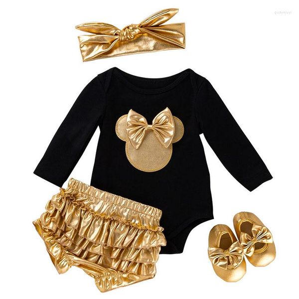 Ensembles de vêtements Baby Girls Vêtements à manches longues Golden Mouse Romper Mignon Volants Bloomers Tutu Shorts Costume Né Infant Cosplay Tenues