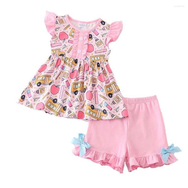 Ensembles de vêtements bébé filles vêtements ensemble 2 pièces costume rose crayon volant t-shirt retour à l'école tenues pour tout-petits shorts