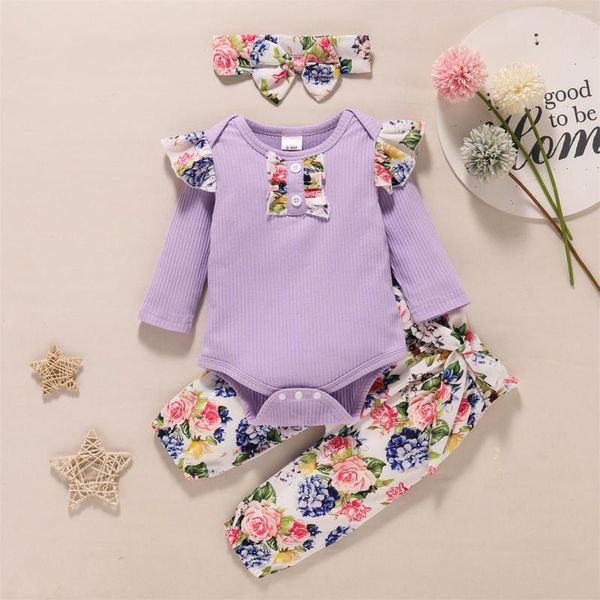 Conjuntos de ropa Baby Girls Clothing Nacido Nacido para niños Nacidos Primavera Autumn Floral Manga larga Pantalones Diadema de invierno