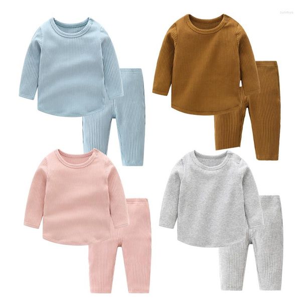 Ensembles de vêtements bébé filles vêtements sous-vêtements en coton doux solides manches longues garçons vêtements de nuit pour bébé 6-24 mois