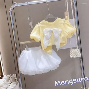 Kledingsets Babymeisjes Kleding Peuter Girl Summer Sweet Princess Suits Kids Puff Sleeve Bow Top Bud Shorts 2pcs Set Outfits