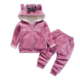 Ensembles de vêtements Ensembles de vêtements pour bébés filles enfants garçons hiver épais en peluche coton à manches longues vêtements d'extérieur chauds costume enfant en bas âge ensemble pour 1-4 ans 221007