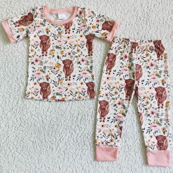 Conjuntos de ropa Bebés Ropa de diseñador Vestido floral de vaca Pijamas para niños pequeños Conjunto Boutique de moda al por mayor