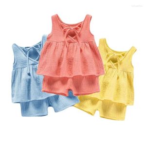 Ensembles de vêtements pour petites filles habillées en robes d'été en mousseline sans manches, chemise et pantalon à la mode, 2 pièces 0-4T M