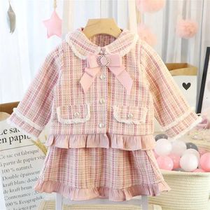 Ensembles de vêtements bébé filles mode ensemble classique plaid dentelle vestes jupes enfants tout-petits printemps automne hiver costumes élégants vêtements pour enfants