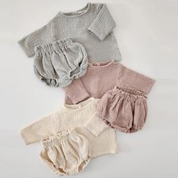 Ensembles de vêtements pour bébés filles, gaze de coton, haut à manches longues, Cardigan, chemises bouffantes, ensemble short, tenues de printemps pour tout-petits garçons nés