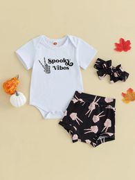 Ensembles de vêtements pour bébés filles Halloween Vêtements Ensemble imprimement à manches courtes Braveur et shorts mignons Bandand Summer Tenues