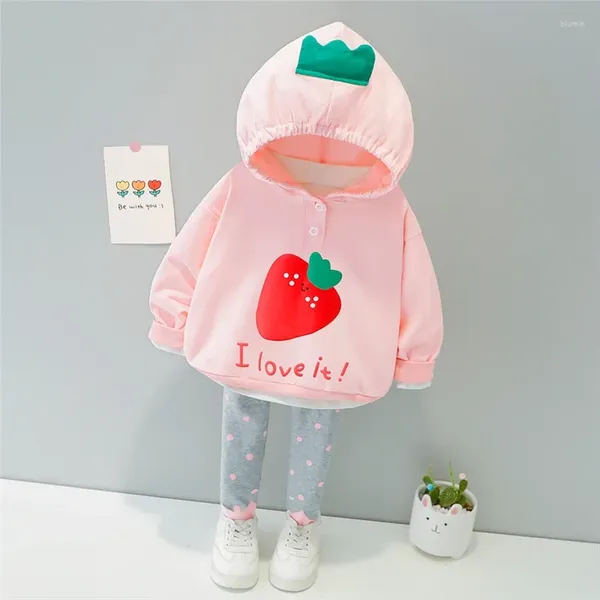 Vêtements Ensemble de bébés filles enfants Strawberry Hooded Pullover Sweatshirt Sweatshirt Children Vêtements tenues