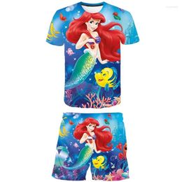 Kledingsets Baby Meisjes Zeemeermin Ariel Kleding 3D Afdrukken Top Tees Met Korte Broek 2 Stuks Pakken Kostuums Trainingspakken outfits