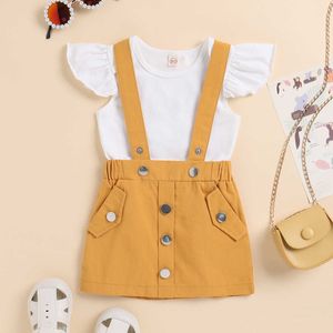 Kledingsets Outfitset voor babymeisjes Nieuwe kinderkleding Puur katoen met vliegende mouwen Open patchzakrokpak