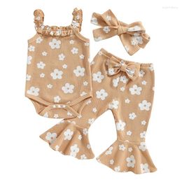 Conjuntos de ropa Baby Girls Outfit Jet Summer 2024 Niñera Manevels Floral Sling Romper Bownot pantalones acampanados Nacido