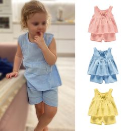 Conjuntos de ropa Trajes para niñas bebés Ropa Verano Muselina Algodón Sin mangas Chaleco Vestido Pantalones cortos Camisa Trajes Moda TopTrousers 2pcs 04T M 230601