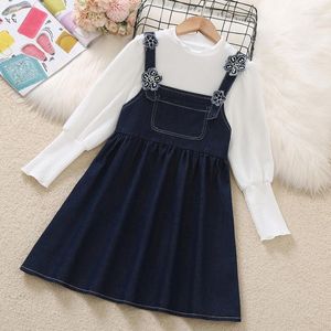 Ensembles de vêtements bébé filles Preppy pour enfants costumes vêtements chemise robe 2 pièces école uniforme tenues adolescents enfants Costumes 8 10 12