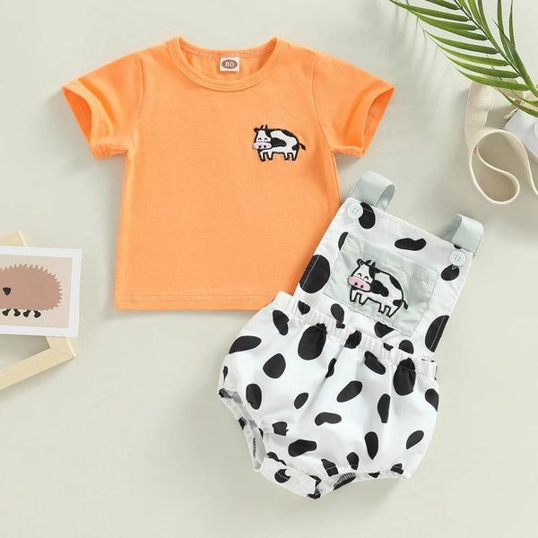 Ensembles de vêtements Baby Girls Rober Set T-shirt de vache à manches courtes à manches courtes avec suspension imprimé de points