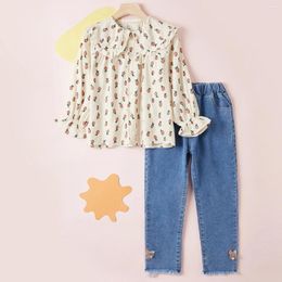 Conjuntos de roupas bebê meninas conjunto crianças roupas terno adolescentes escola camisa jeans 2 pçs primavera outono crianças trajes 4 6 8 10 12 anos