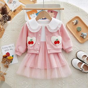 Ensembles de vêtements bébé fille ensemble printemps rose cerise costume robe enfants deux pièces coréen enfant en bas âge tenues à manches longues
