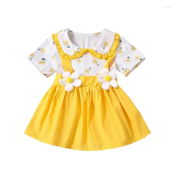 Ensembles de vêtements pour bébés filles robe à manches courtes Summer Cascured Doll Collar Floral Print Party A-Line for Toddler