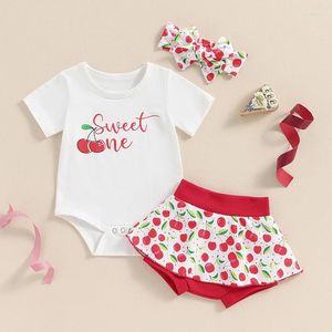 Ensembles de vêtements Baby Girls Shorts Set Cherry Imprimerie à manches courtes Courte avec et HairBand Summer Tenue d'été