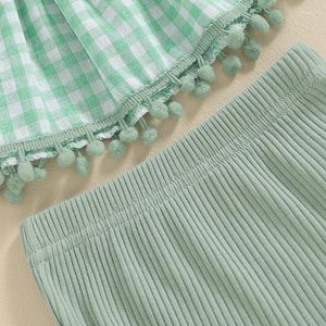 Kledingsets babymeisjes shorts set mouwloze geruite camisole met elastische taille zomeroutfit