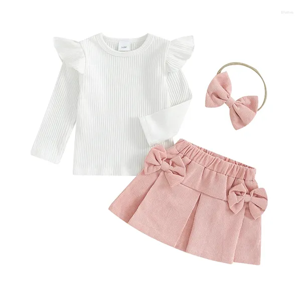 Conjuntos de ropa Conjuntos de falda para niñas nacidas Manga voladora Tops acanalados y pana Linda princesa Mini diadema Conjunto Ropa infantil